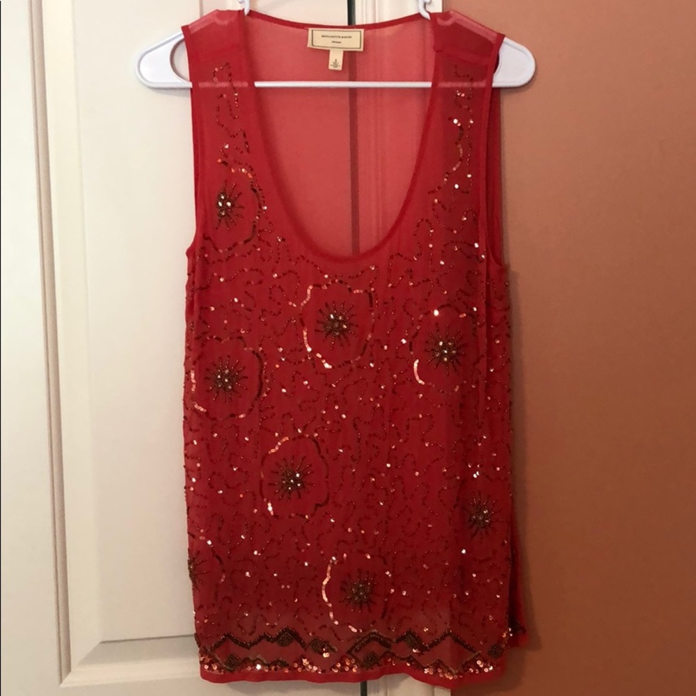 Pink sheer embellished tank